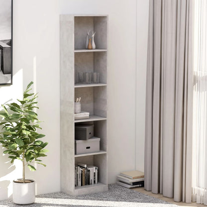 Libreria 5 Ripiani Grigio Cemento 40x24x175cm Legno Multistrato | homemem39
