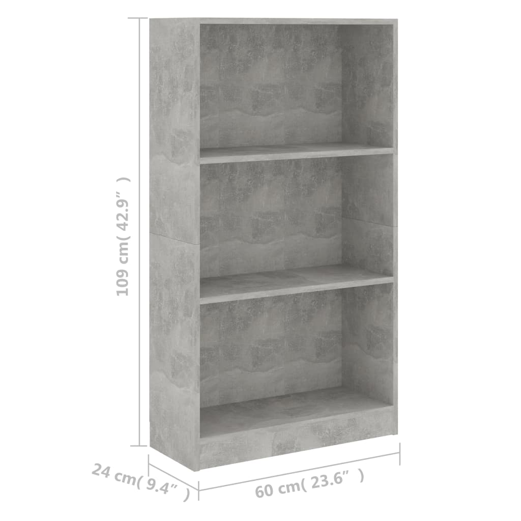 Libreria a 3 Ripiani Cemento 60x24x109 cm in Legno Multistrato | homemem39