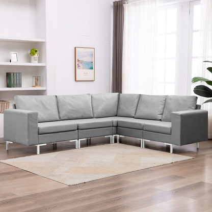 Set di Divani 5 pz in Tessuto Grigio Chiaro