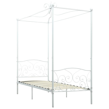 Letto a Baldacchino Bianco in Metallo 90x200 cm | homemem39