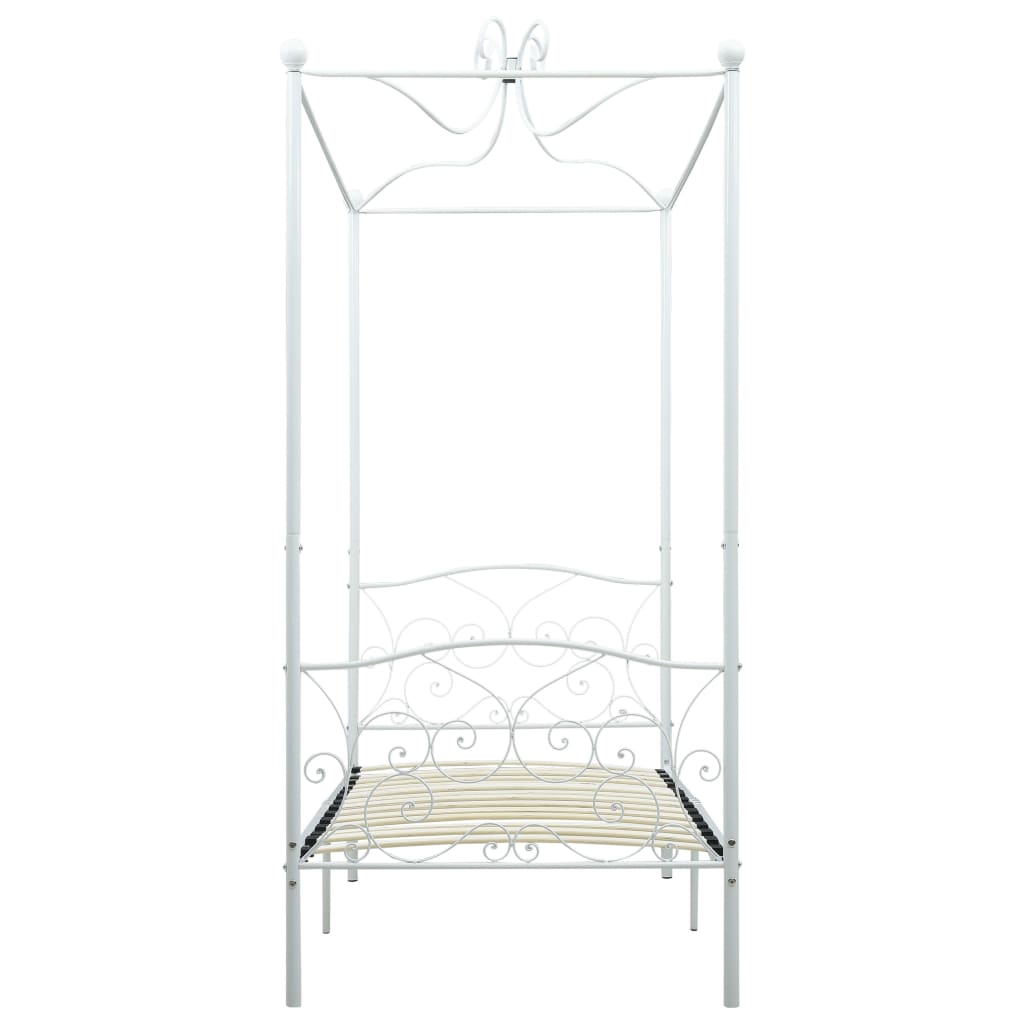 Letto a Baldacchino Bianco in Metallo 90x200 cm | homemem39