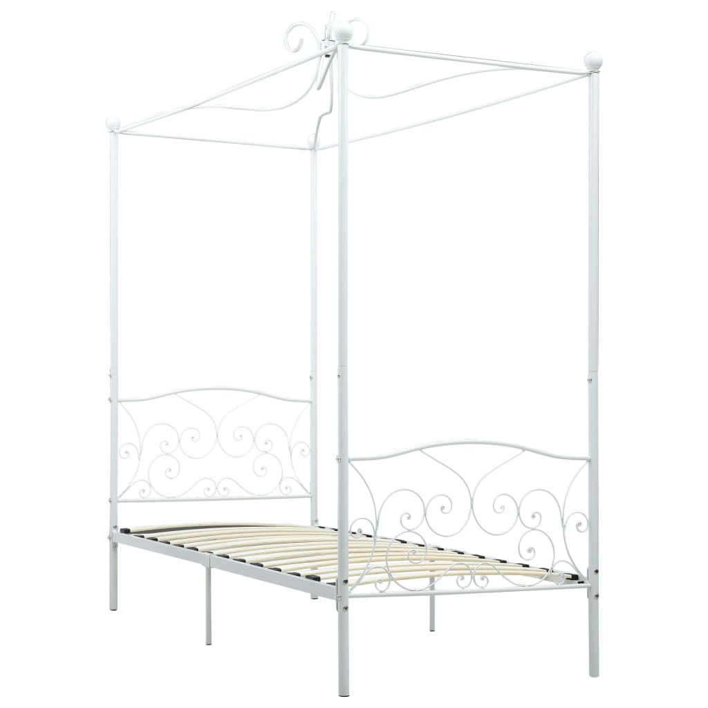 Letto a Baldacchino Bianco in Metallo 100x200 cm | homemem39
