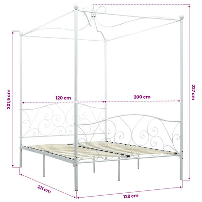 Letto a Baldacchino Bianco in Metallo 120x200 cm