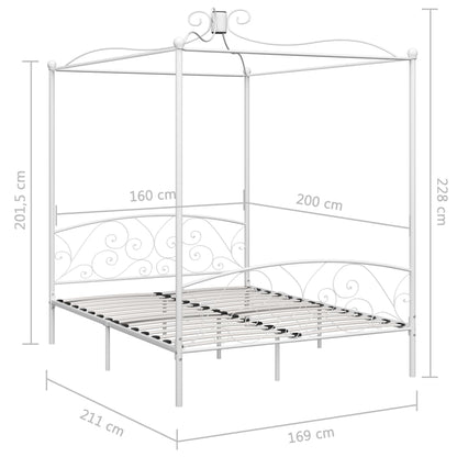 Letto a Baldacchino Bianco in Metallo 160x200 cm | homemem39
