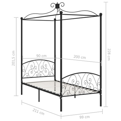 Letto a Baldacchino Nero in Metallo 90x200 cm | homemem39