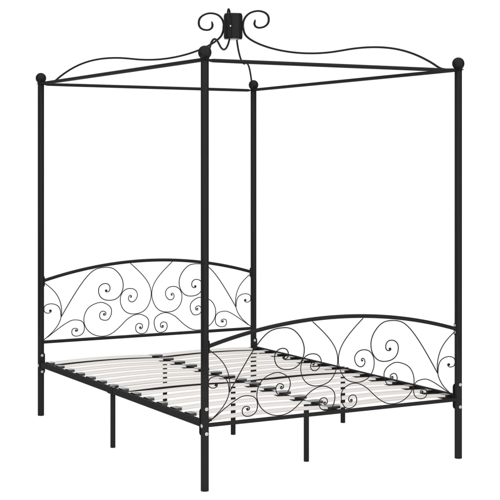 Letto a Baldacchino Nero in Metallo 120x200 cm | homemem39