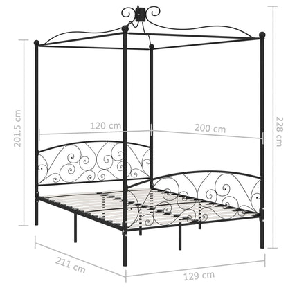 Letto a Baldacchino Nero in Metallo 120x200 cm | homemem39