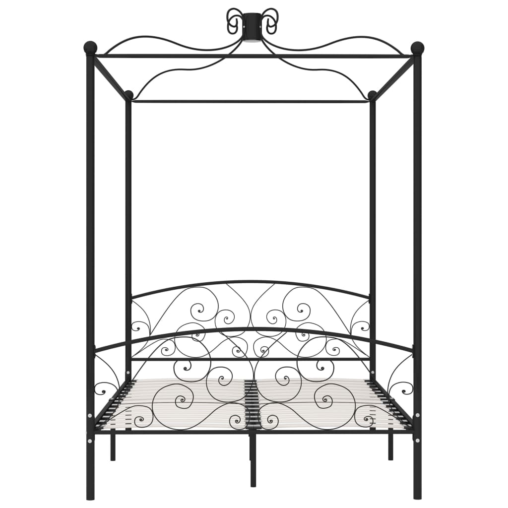 Letto a Baldacchino Nero in Metallo 140x200 cm | homemem39