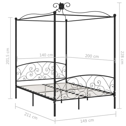 Letto a Baldacchino Nero in Metallo 140x200 cm | homemem39