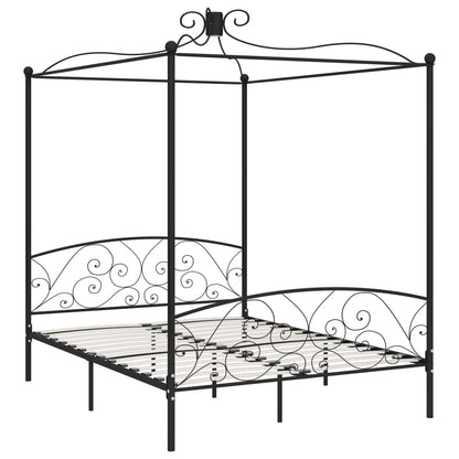 Letto a Baldacchino Nero in Metallo 160x200 cm | homemem39