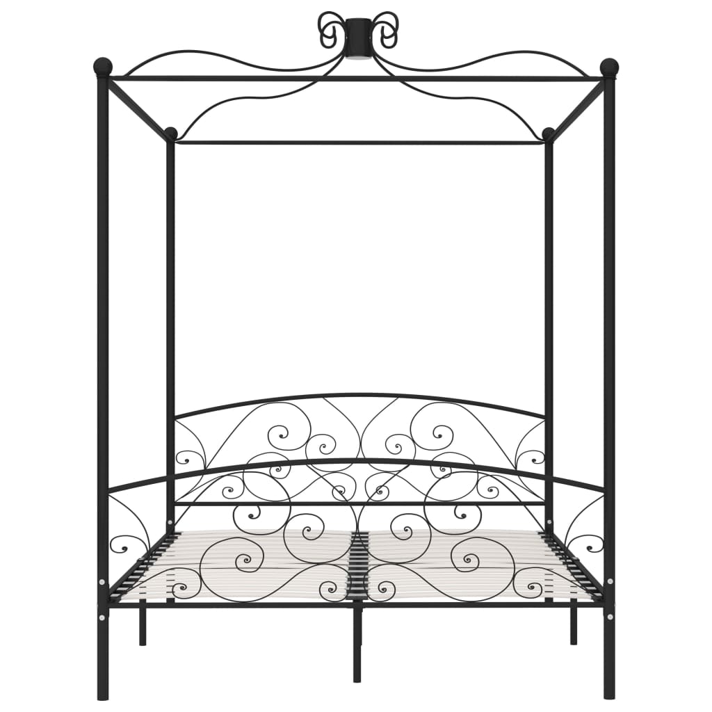 Letto a Baldacchino Nero in Metallo 160x200 cm | homemem39