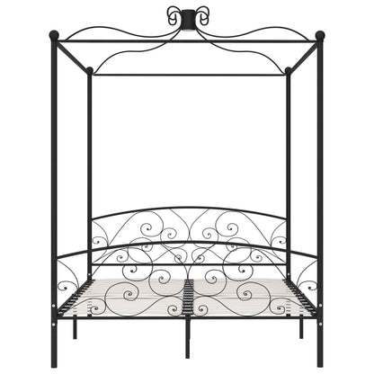 Letto a Baldacchino Nero in Metallo 160x200 cm | homemem39