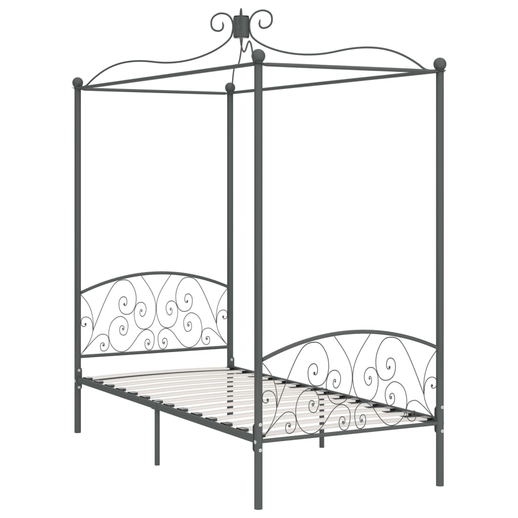 Letto a Baldacchino Grigio in Metallo 90x200 cm | homemem39