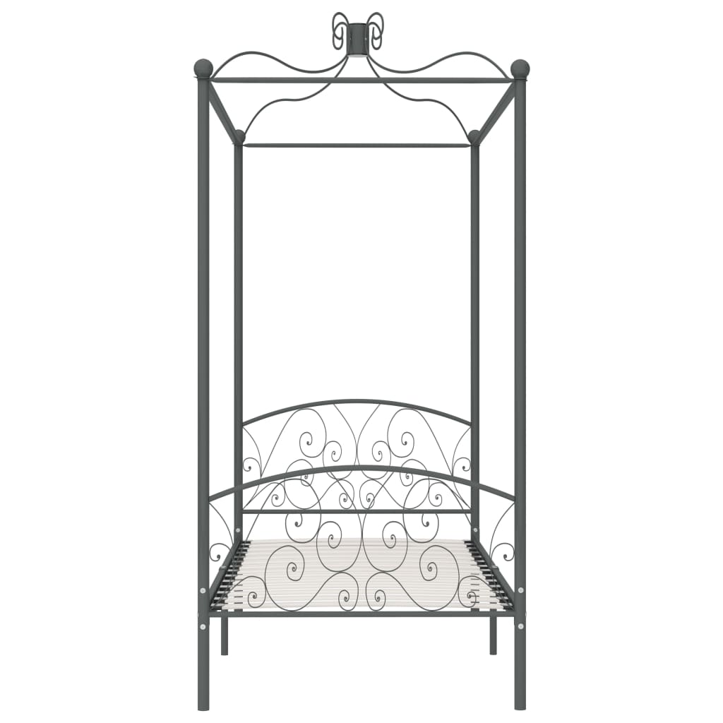 Letto a Baldacchino Grigio in Metallo 90x200 cm | homemem39