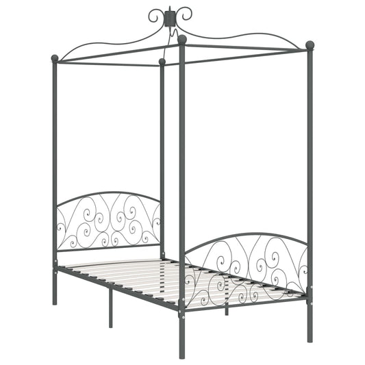 Letto a Baldacchino Grigio in Metallo 100x200 cm | homemem39
