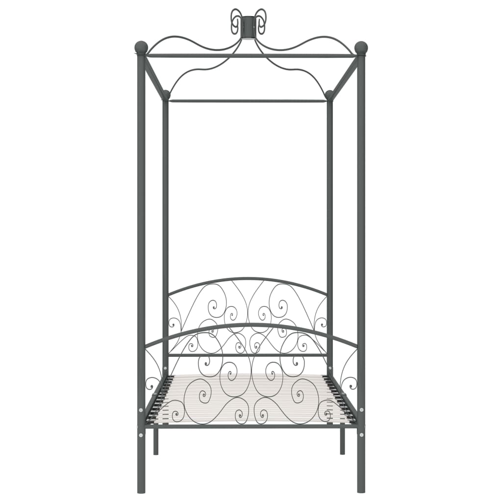 Letto a Baldacchino Grigio in Metallo 100x200 cm | homemem39