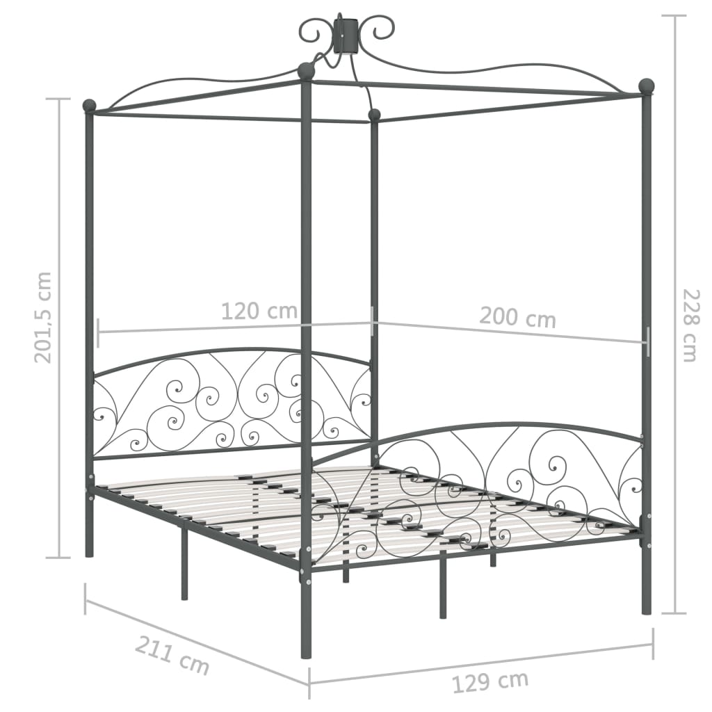 Letto a Baldacchino Grigio in Metallo 120x200 cm | homemem39