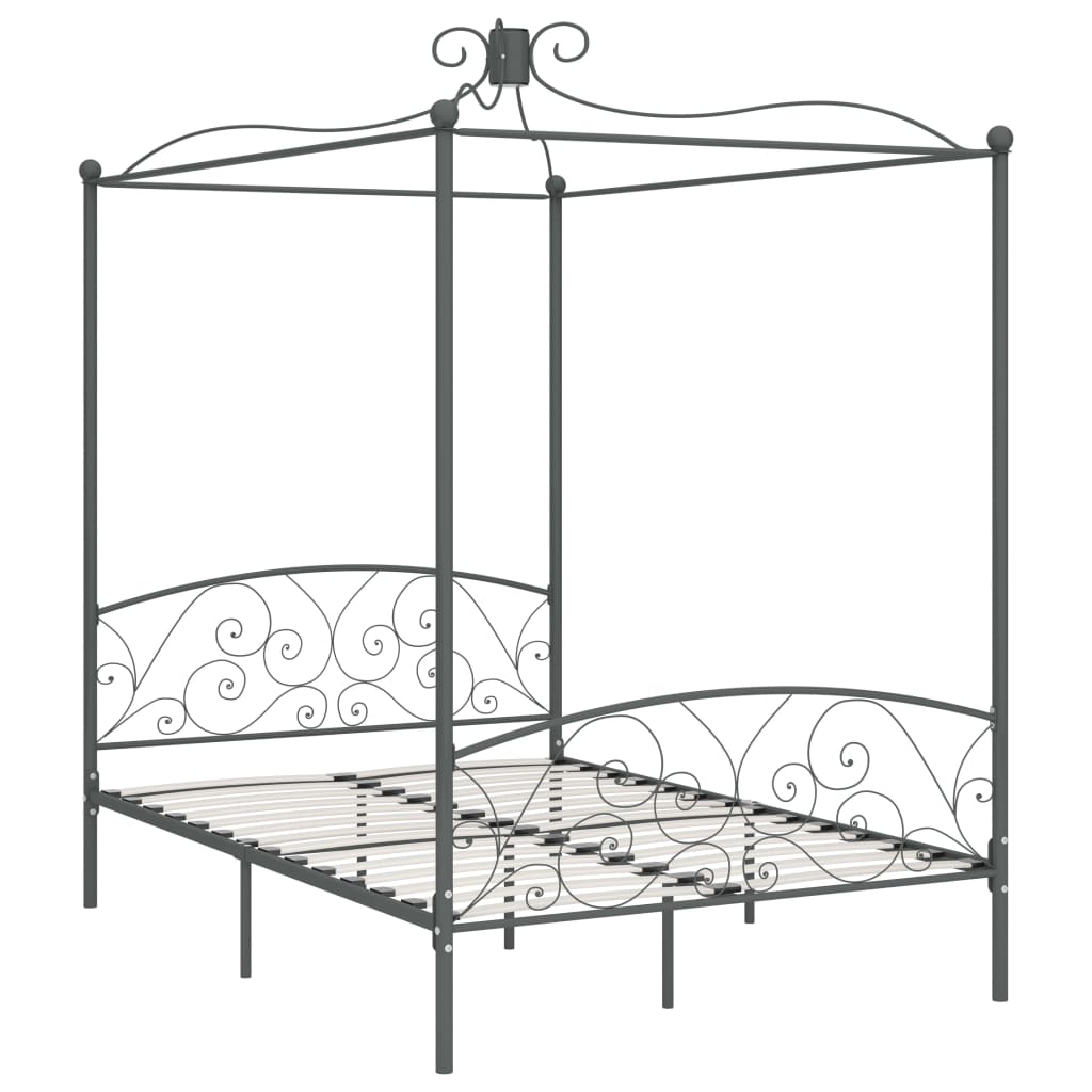 Letto a Baldacchino Grigio in Metallo 140x200 cm | homemem39