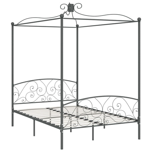 Letto a Baldacchino Grigio in Metallo 140x200 cm | homemem39