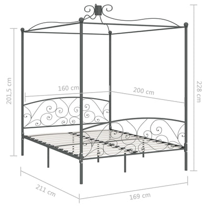 Letto a Baldacchino Grigio in Metallo 160x200 cm | homemem39