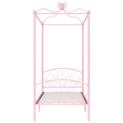 Letto a Baldacchino Rosa in Metallo 100x200 cm | homemem39