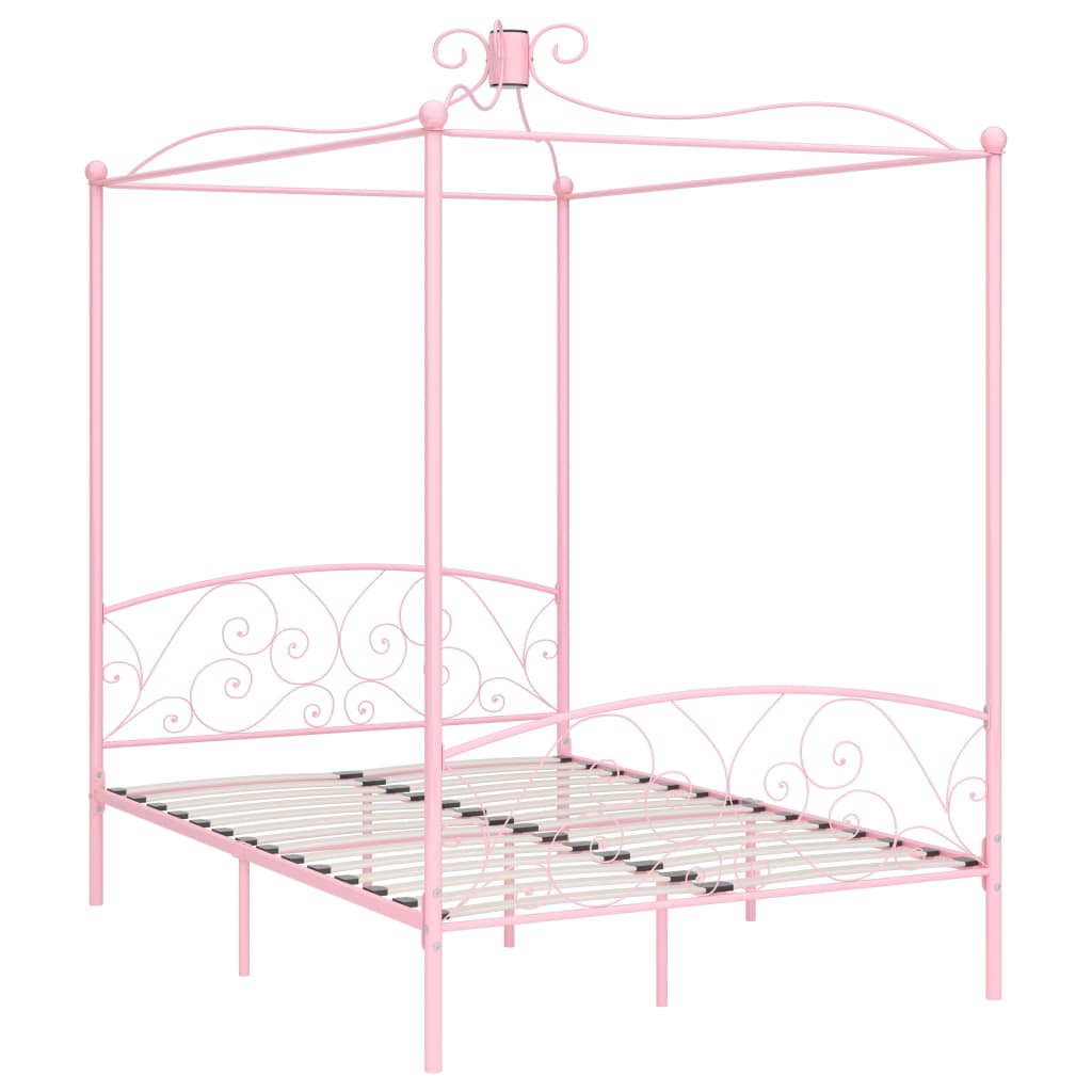 Letto a Baldacchino Rosa in Metallo 120x200 cm | homemem39