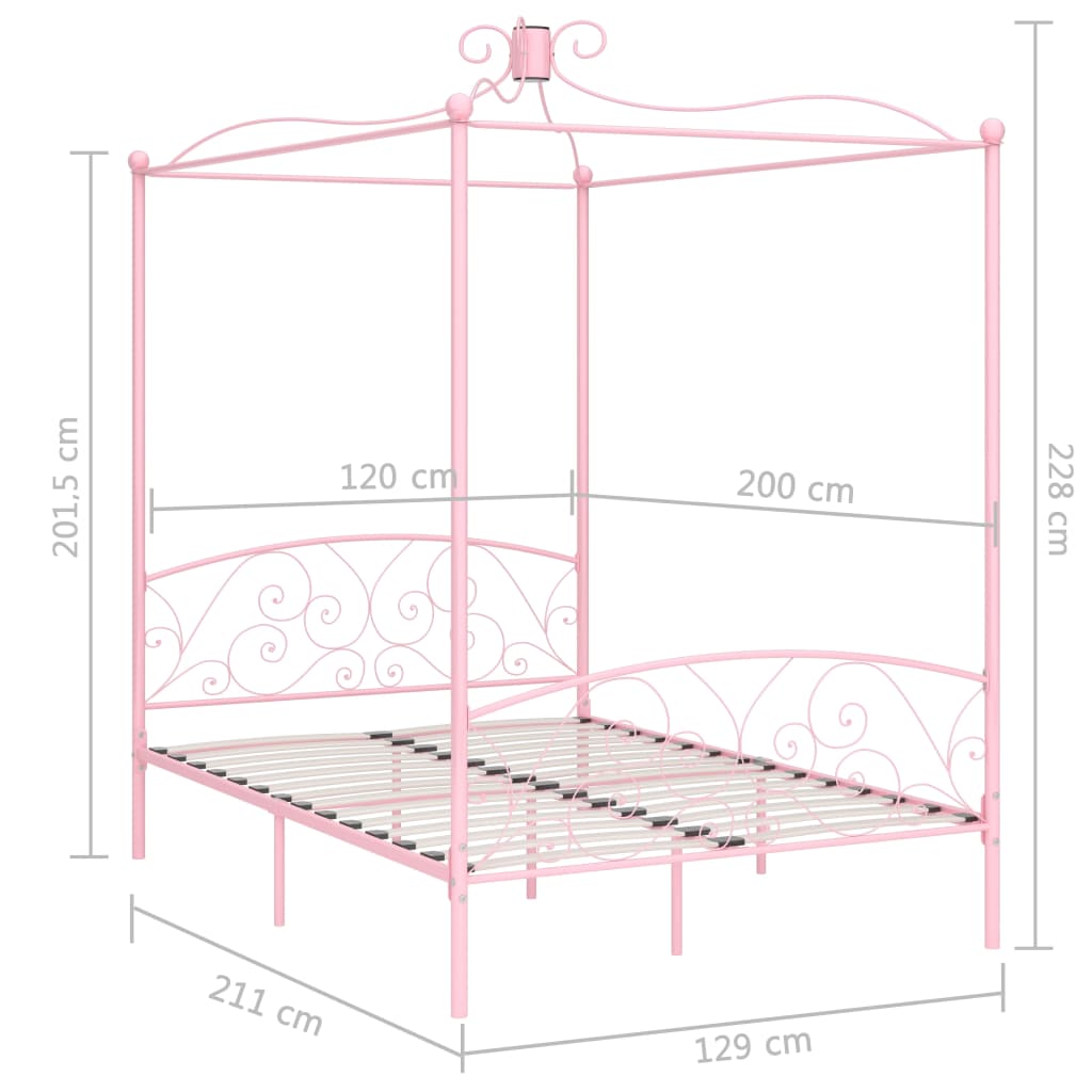 Letto a Baldacchino Rosa in Metallo 120x200 cm | homemem39