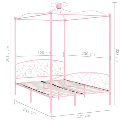 Letto a Baldacchino Rosa in Metallo 120x200 cm | homemem39