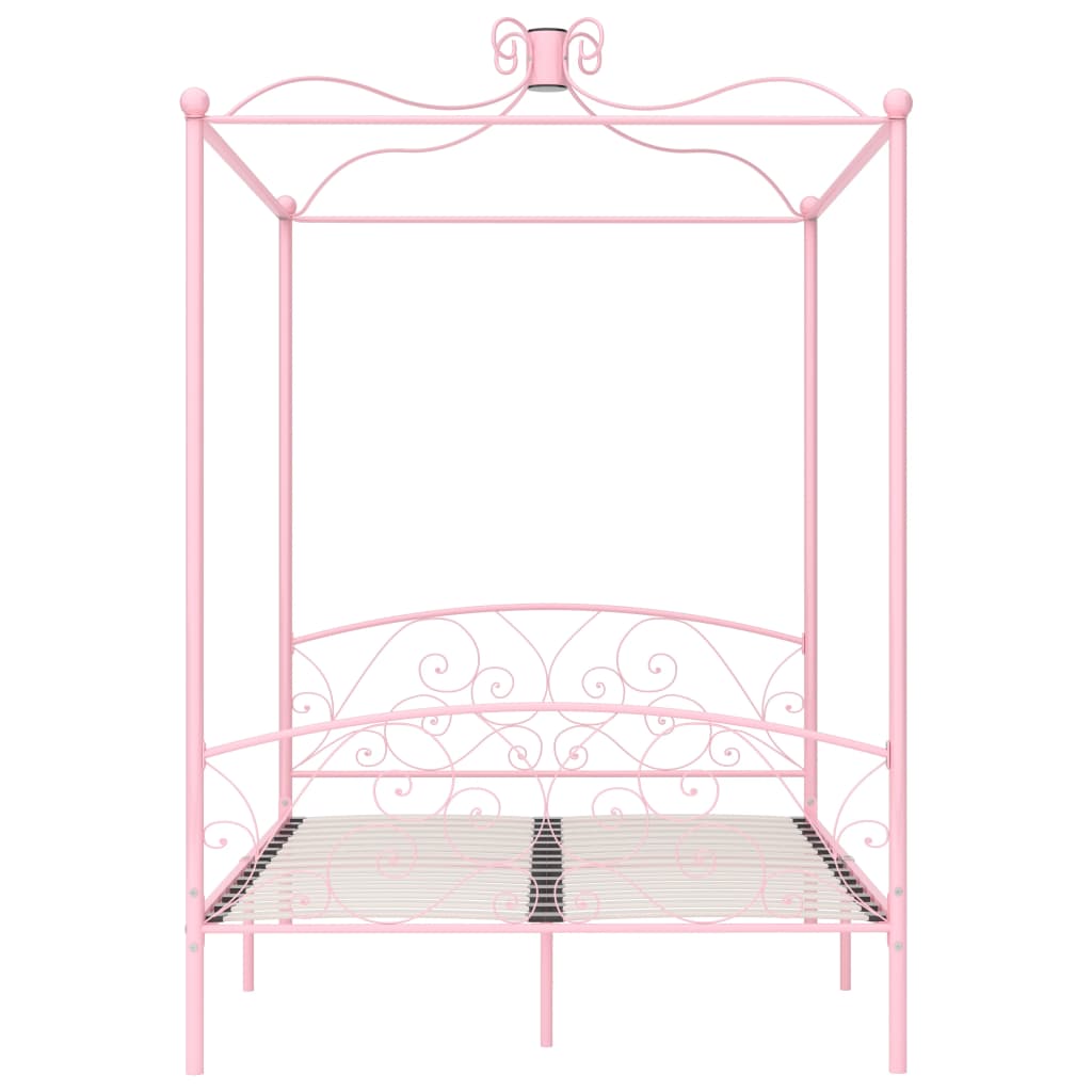 Letto a Baldacchino Rosa in Metallo 140x200 cm | homemem39