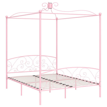 Letto a Baldacchino Rosa in Metallo 160x200 cm | homemem39