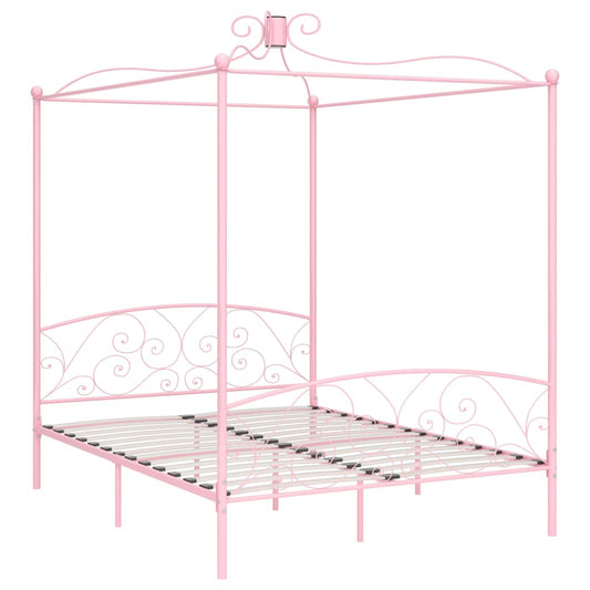 Letto a Baldacchino Rosa in Metallo 160x200 cm | homemem39