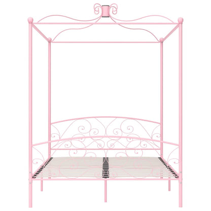 Letto a Baldacchino Rosa in Metallo 160x200 cm | homemem39
