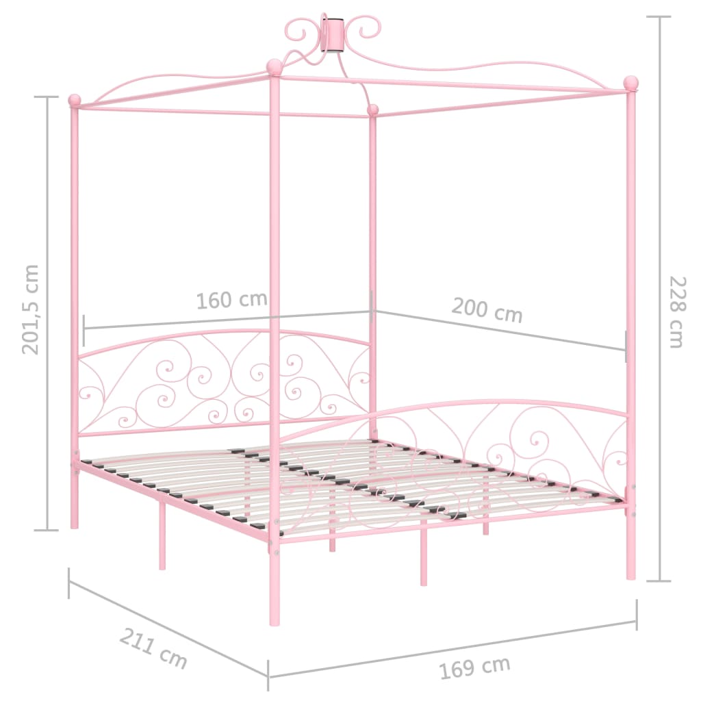 Letto a Baldacchino Rosa in Metallo 160x200 cm | homemem39