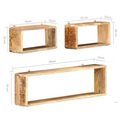 Set Mensole Cubiche da Parete 3 pz in Legno Massello di Mango | homemem39
