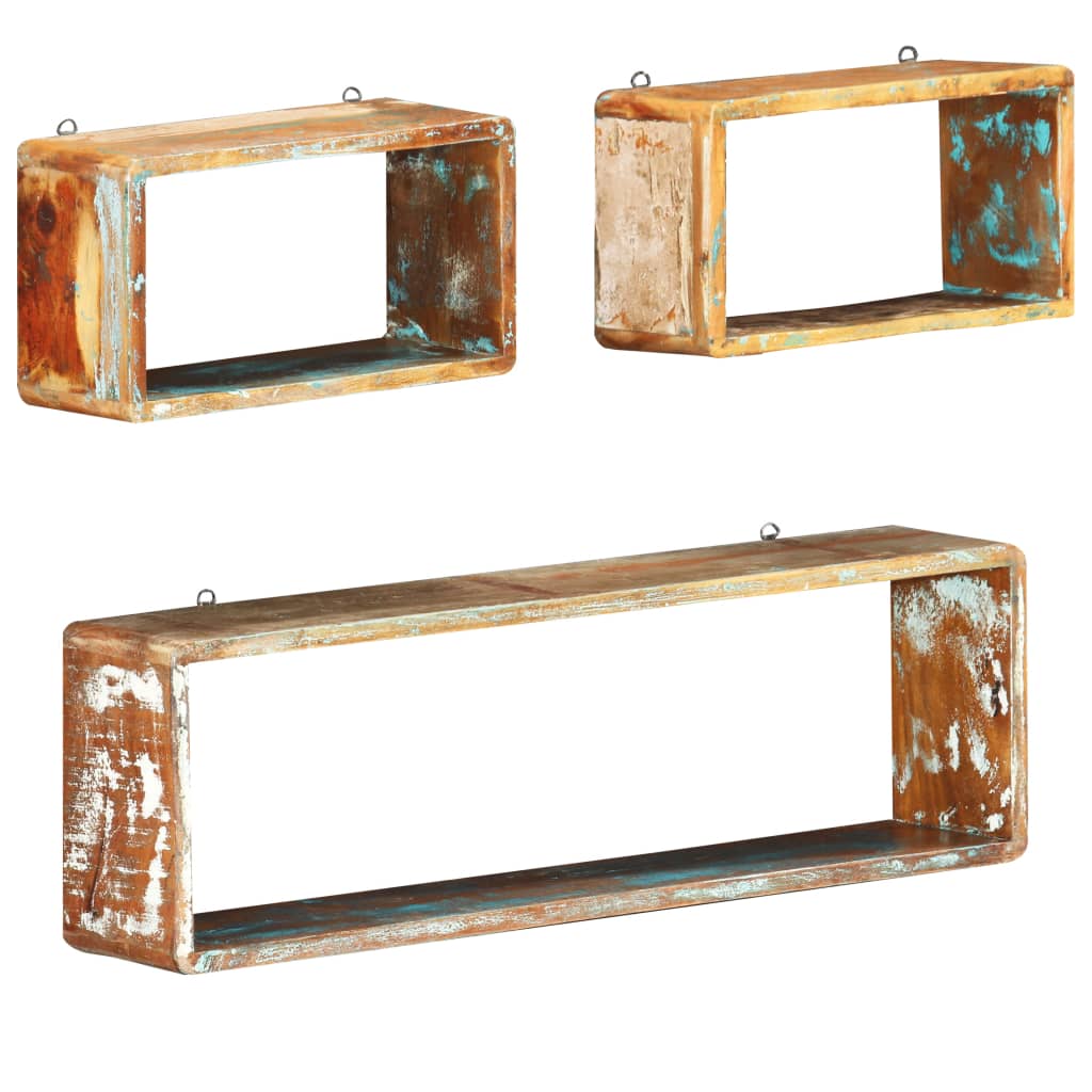 Set Mensole Cubiche da Parete 3pz in Legno Massello di Recupero | homemem39