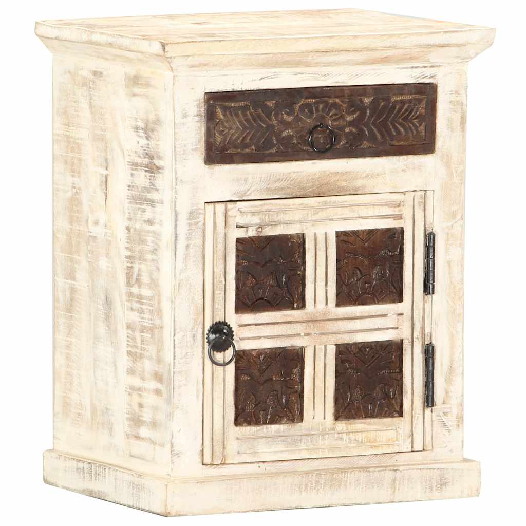 Comodino Bianco 40x30x50 cm in Legno Massello di Mango