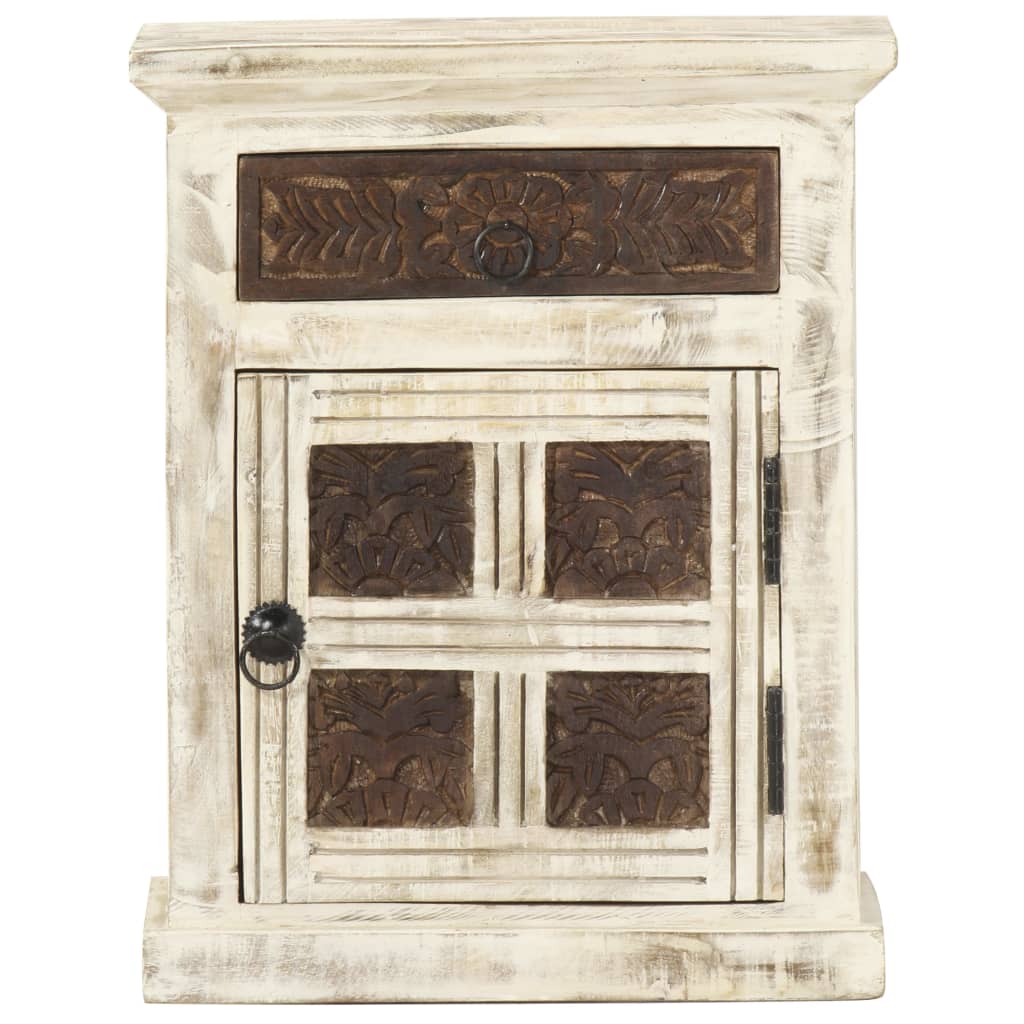 Comodino Bianco 40x30x50 cm in Legno Massello di Mango | homemem39