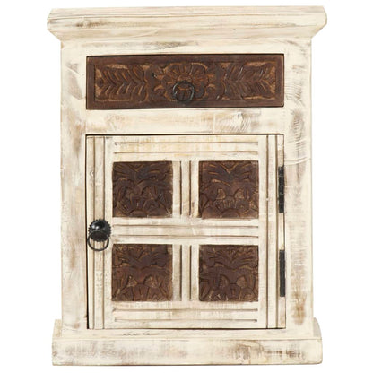 Comodino Bianco 40x30x50 cm in Legno Massello di Mango | homemem39