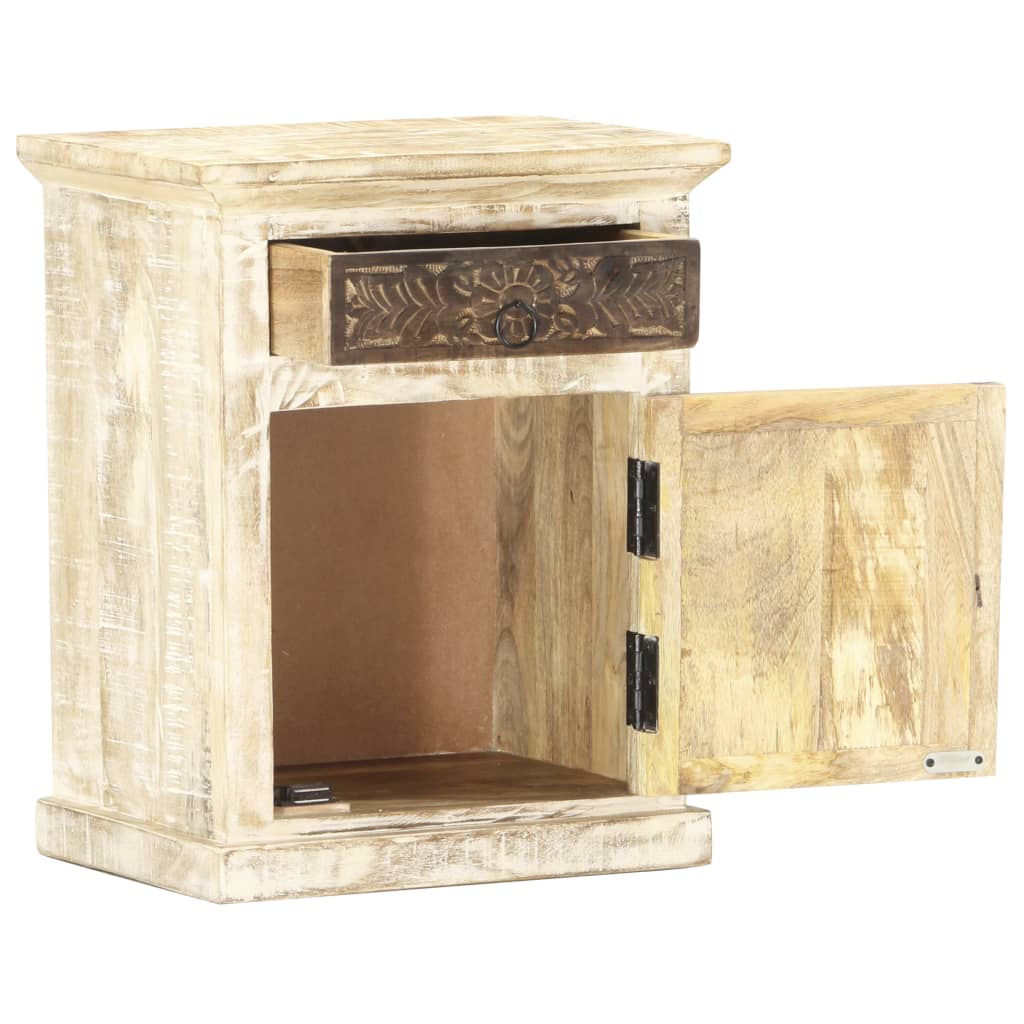 Comodino Bianco 40x30x50 cm in Legno Massello di Mango | homemem39