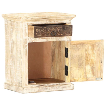 Comodino Bianco 40x30x50 cm in Legno Massello di Mango | homemem39