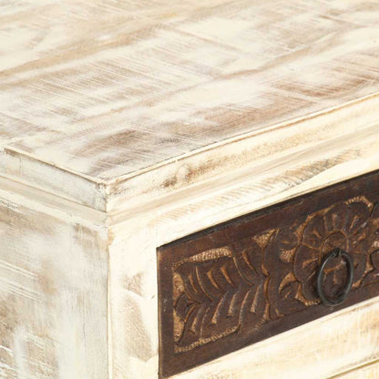 Comodino Bianco 40x30x50 cm in Legno Massello di Mango