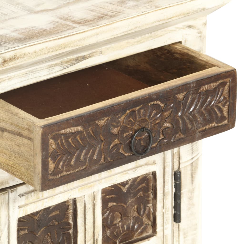 Comodino Bianco 40x30x50 cm in Legno Massello di Mango | homemem39