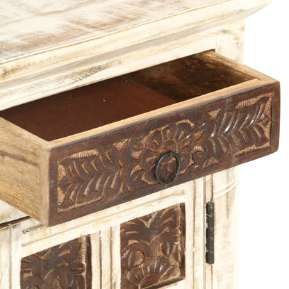 Comodino Bianco 40x30x50 cm in Legno Massello di Mango | homemem39
