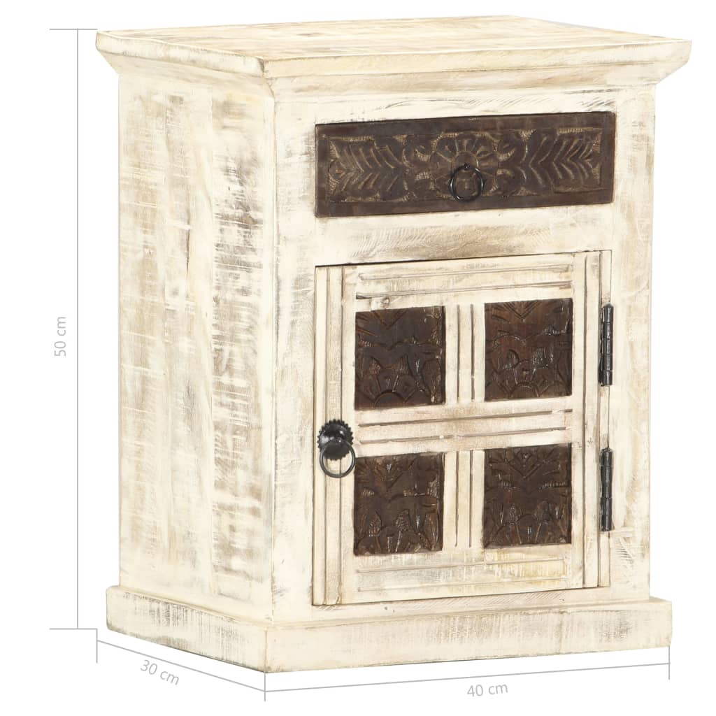 Comodino Bianco 40x30x50 cm in Legno Massello di Mango | homemem39