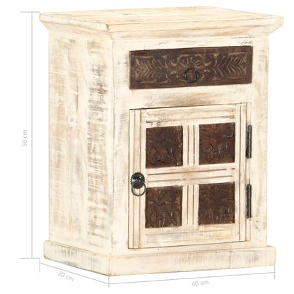 Comodino Bianco 40x30x50 cm in Legno Massello di Mango | homemem39
