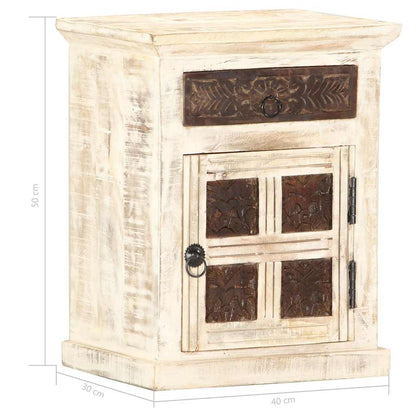 Comodino Bianco 40x30x50 cm in Legno Massello di Mango