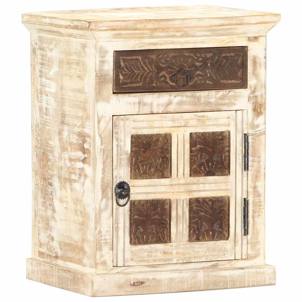 Comodino Bianco 40x30x50 cm in Legno Massello di Mango | homemem39