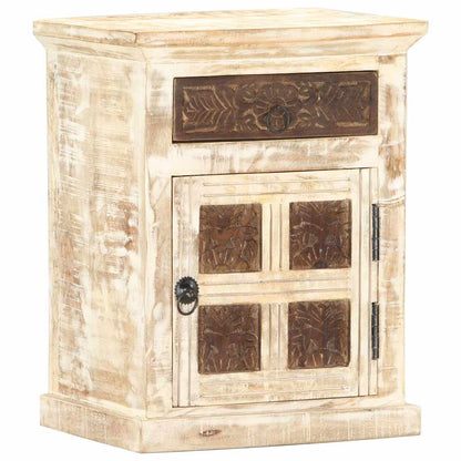 Comodino Bianco 40x30x50 cm in Legno Massello di Mango