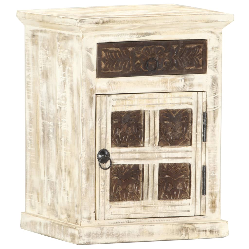 Comodino Bianco 40x30x50 cm in Legno Massello di Mango | homemem39