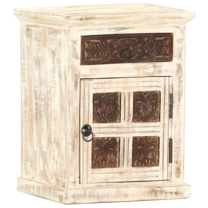 Comodino Bianco 40x30x50 cm in Legno Massello di Mango | homemem39